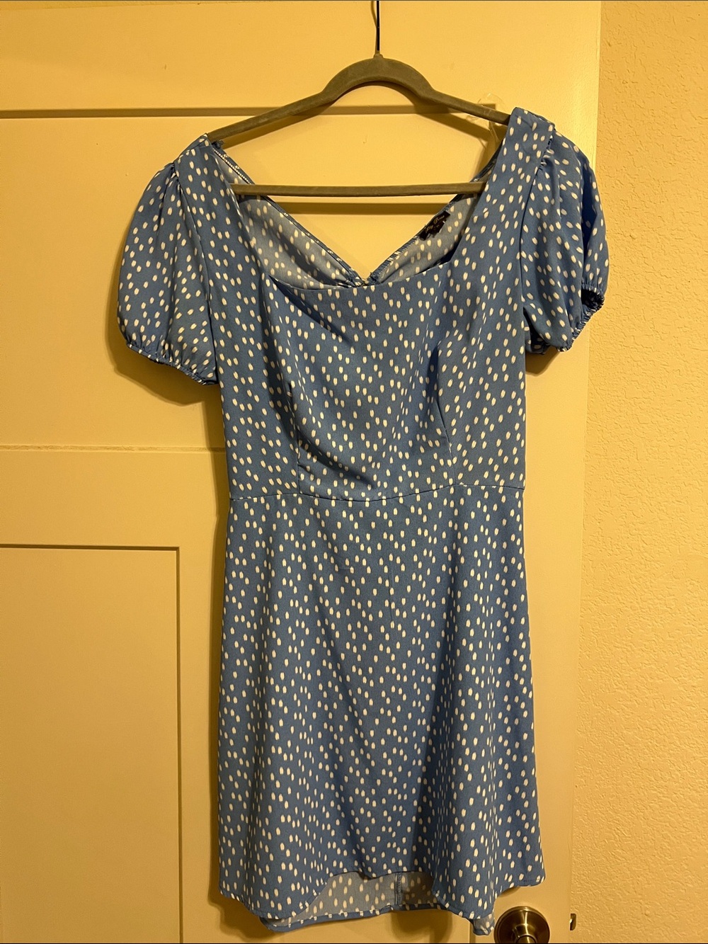 Robin Egg Blue Polka Dot Puff Sleeve Dress